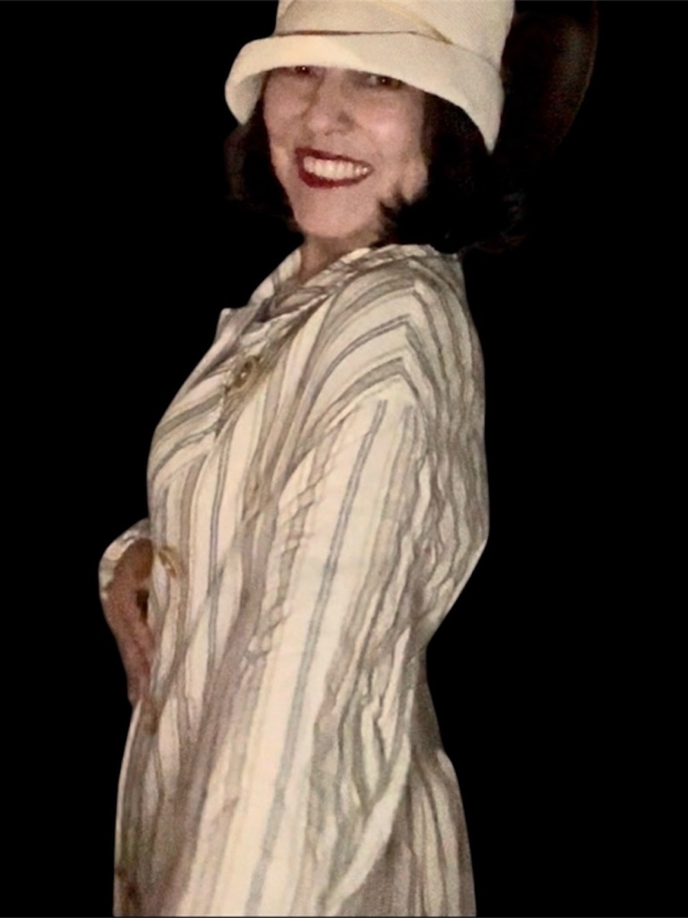 Vintage Inspired 1920s Striped Linen Duster Coat Dress Art Deco Flapper Gatsby